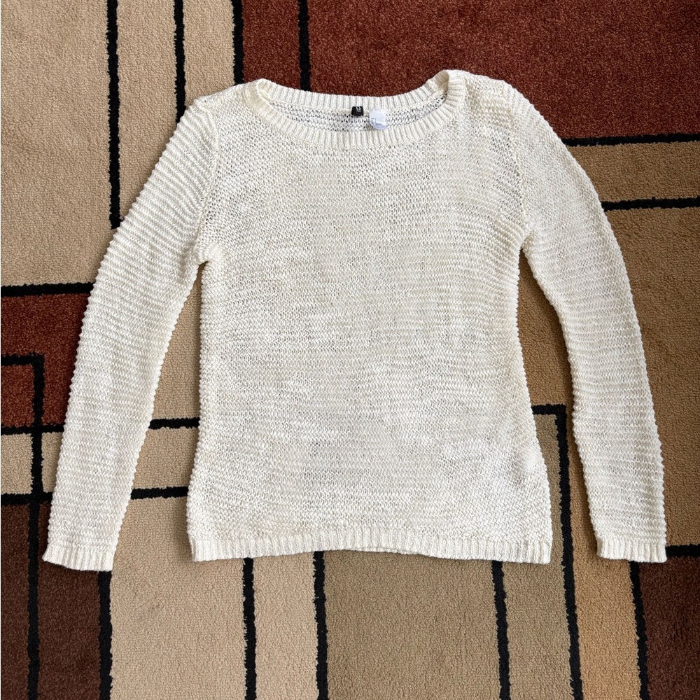 Oversized Cream Crew Neck Sweater Lightweight Knit